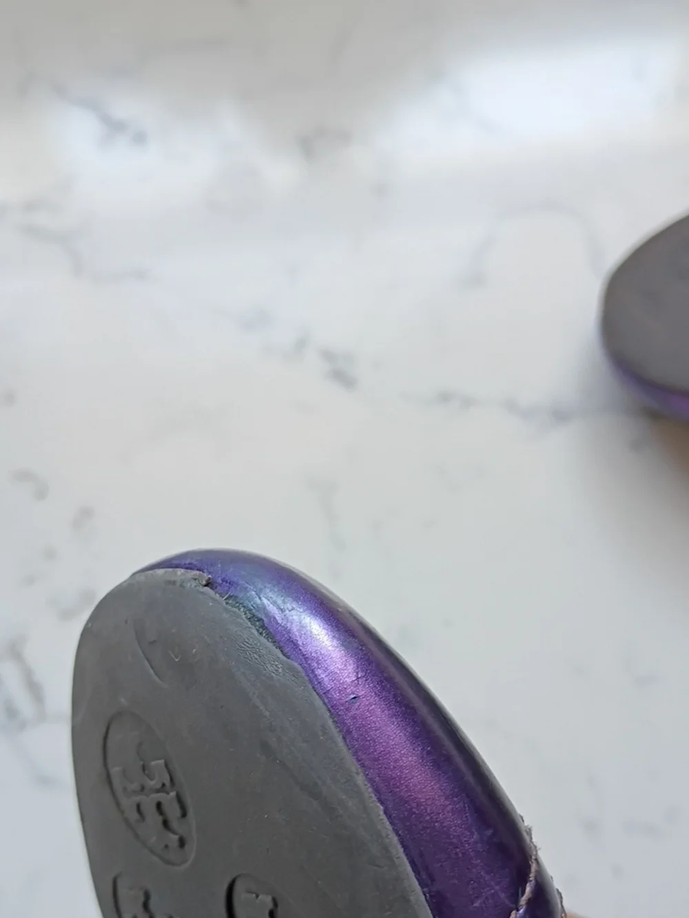 Tory Burch Brown Leather Ballet Flats with Metallic Purple Toe